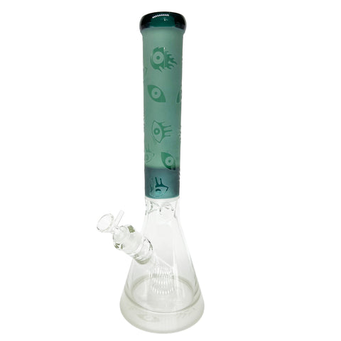 Glass Beaker Eye Bong Color Sandblasted 16" Tall 9mm Thick 14mm Bowl