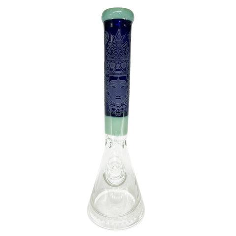 Glass Beaker Mandala Bong Color Sandblasted 16" Tall 9mm Thick 14mm Bowl